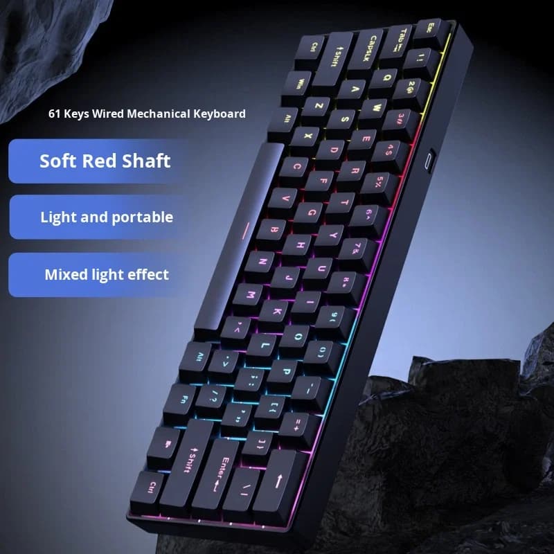 Cross-border 61-Key Wired Mechanical Keyboard with Red Switches and RGB Backlight